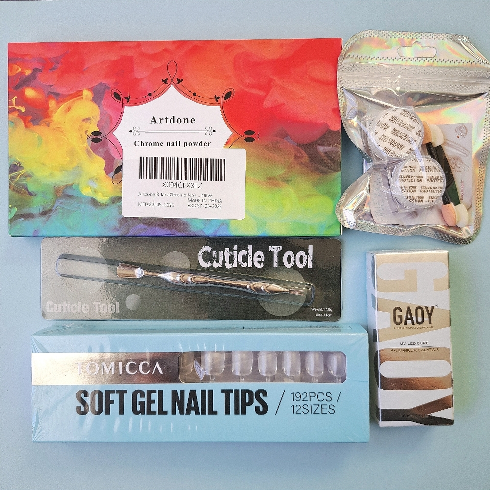 💅Bundle #4 5pcs New Nail Art Tools Powder False Tips Chrome Blue 🎀🧸👑